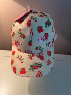 Kids Beige Strawberry Print Baseball Cap
